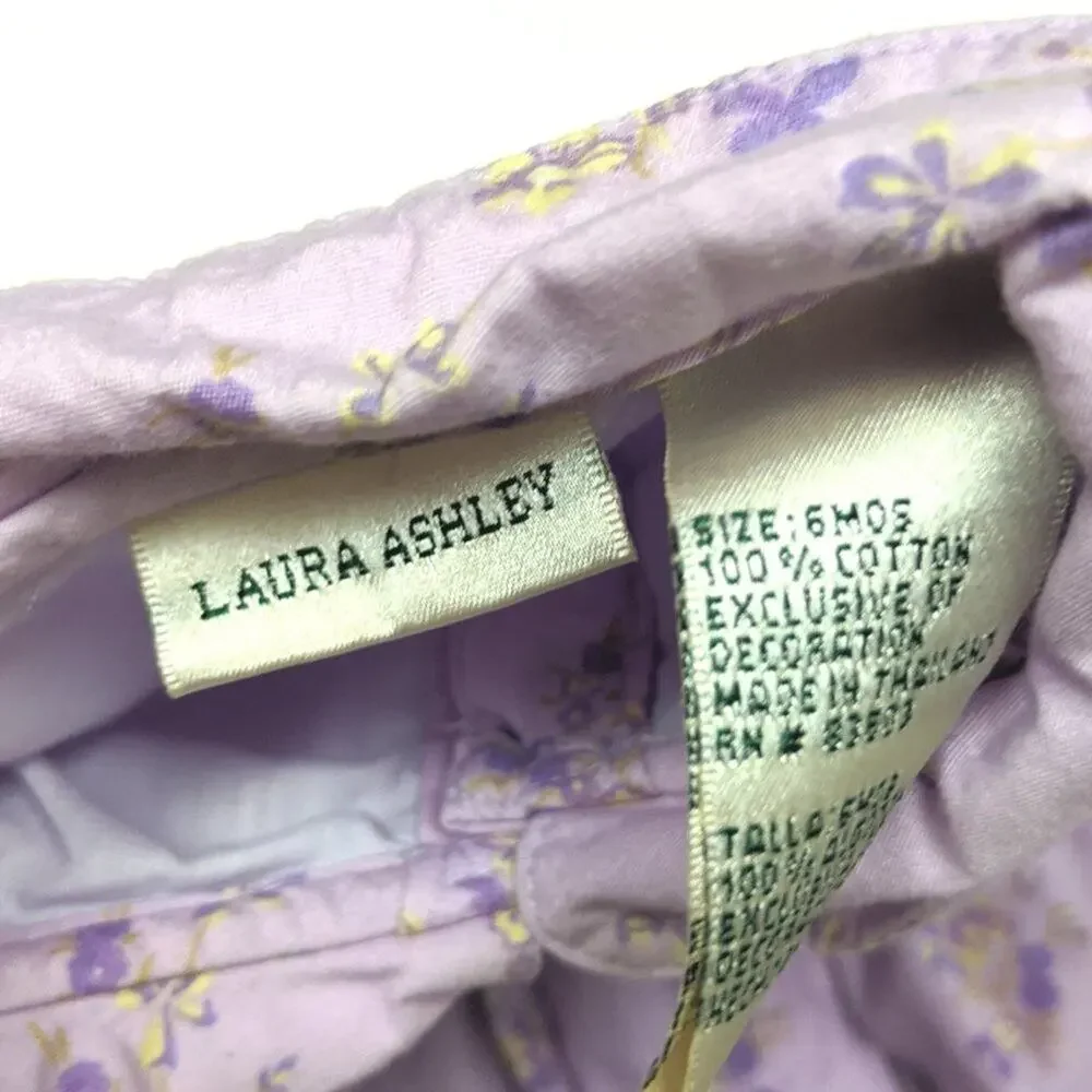 Vintage Laura Ashley Dress Baby Girls Size 6m Lavender Floral Smocked